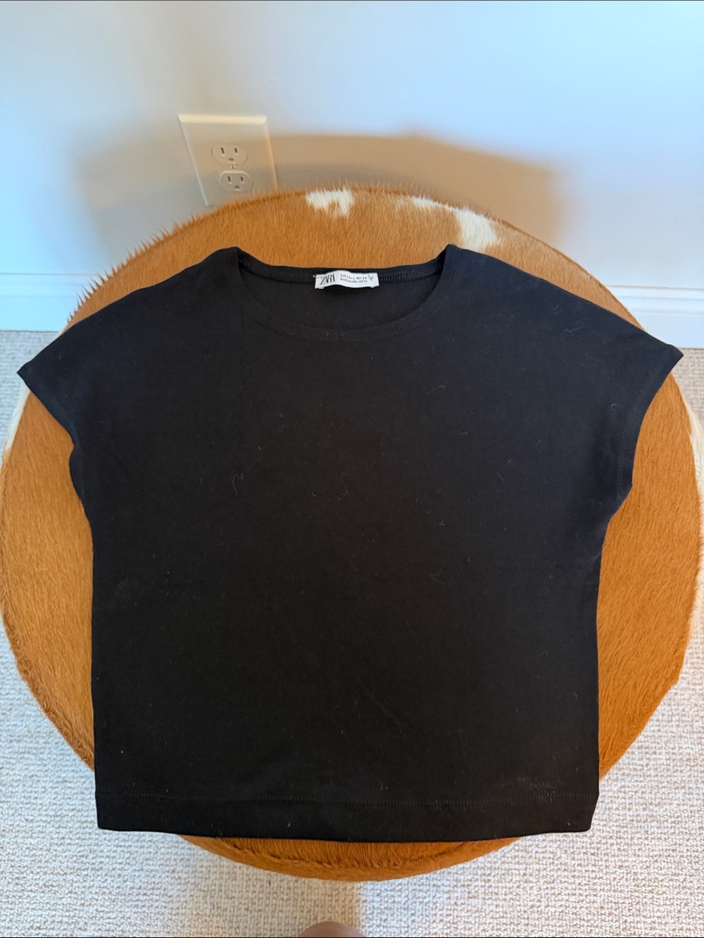 Zara Black Boxy Short-Sleeve Crewneck Top